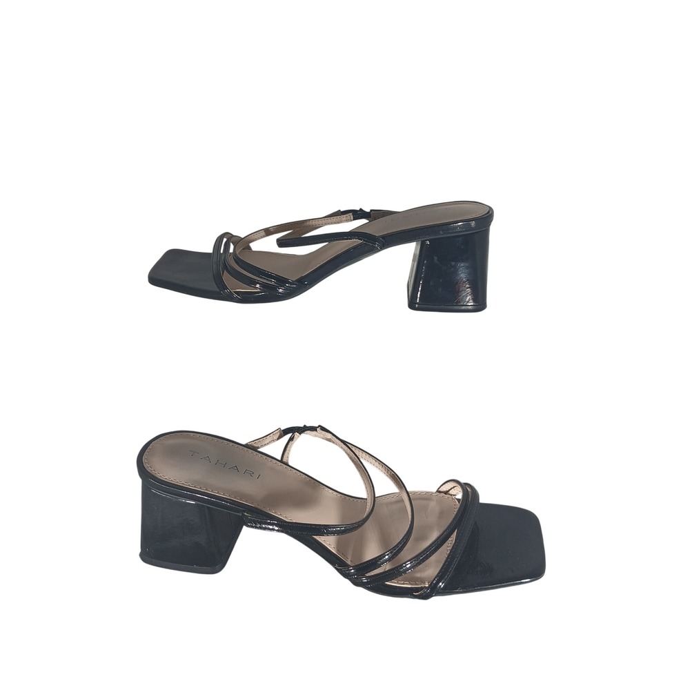 Tahari Kaytie Black Strappy Block Heel Sandals Square Toe Womens Size 8